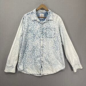Tommy Bahama Shirt Men XL Blue Floral Island Crafted Light Denim Button Up Beach